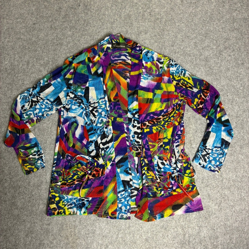 Vintage 90s Creation Womens PS Multicolor Abstract Art Print Cardigan Jacket